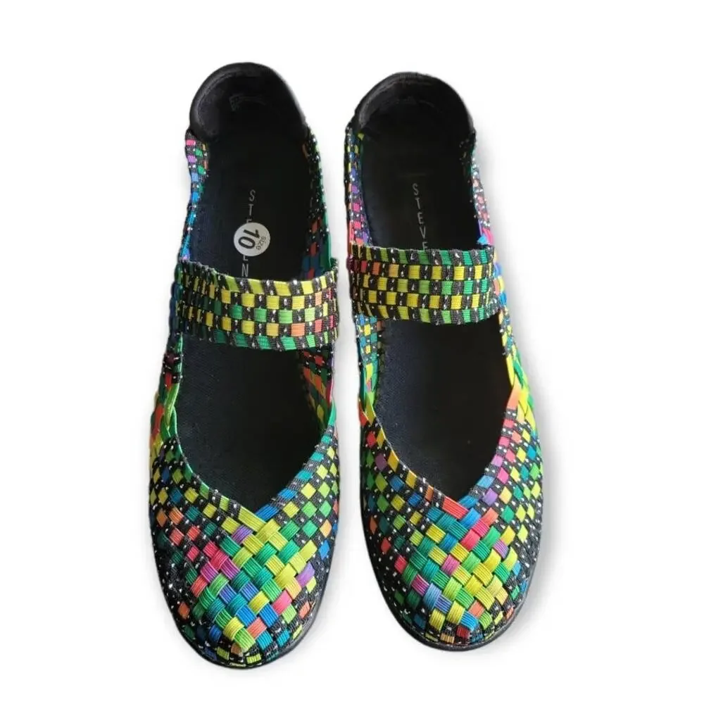 Steve Madden Brice Mary Jane Women’s 10 Multicolor Woven Platform Wedge Comfort‎